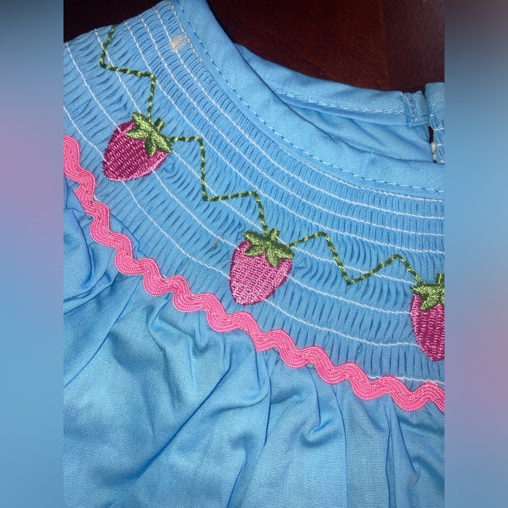 Strawberry Smocked Embroidered Girls Dress 3t